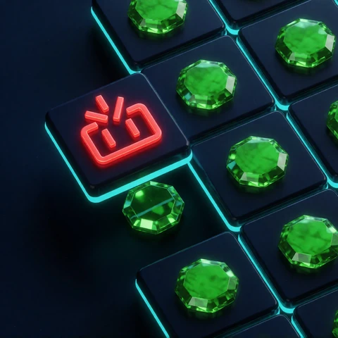 Mines Original - dunkles Raster mit leuchtenden Edelsteinen und einer Neon-Mine