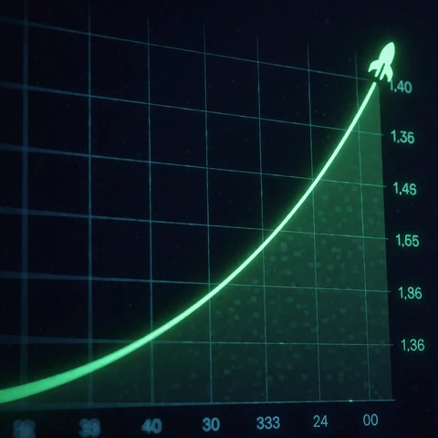 Crash Original - steigende Neon-Kurve mit Rakete auf dunklem Chart-Interface