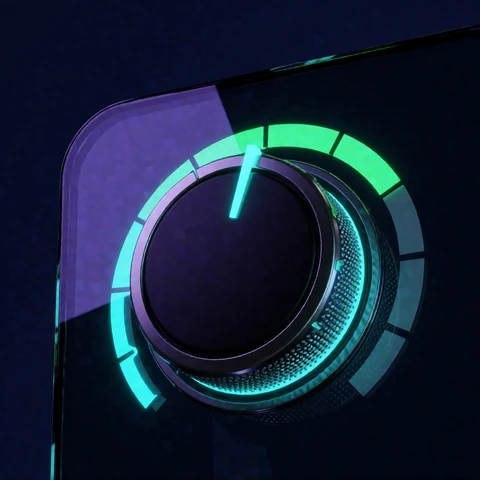 Limbo Original - futuristischer Multiplikator-Zeiger mit Cyan-Glow auf Glas